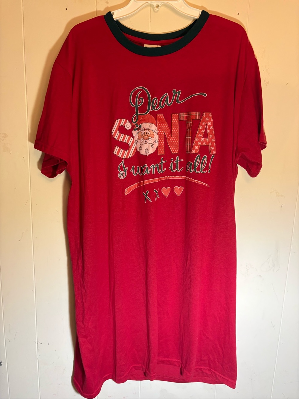 Vintage Simply Basic "Dear Santa, I Want It All!" Holiday Ringer Sleep Shirt